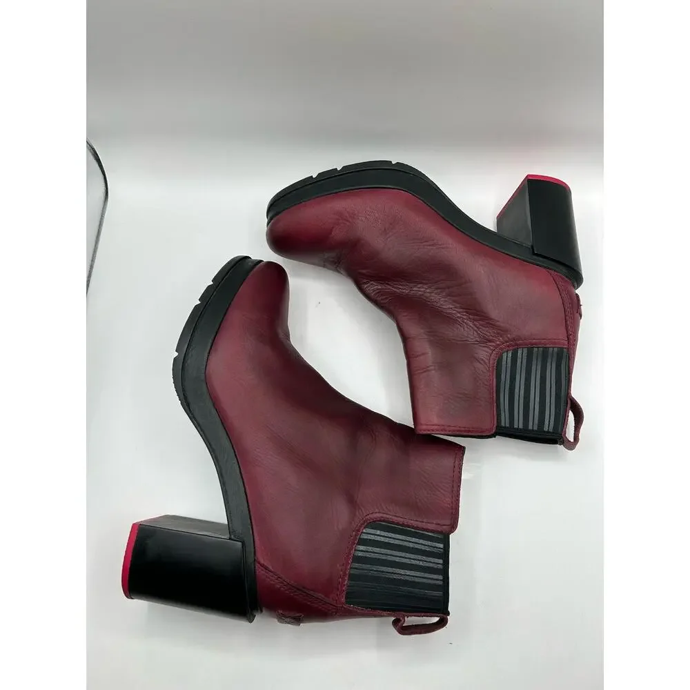 Sorel Rich Wine Margo Chelsea Block Heeled  Platform Boots Leather Women's Sz 9 - Picture 4 of 12